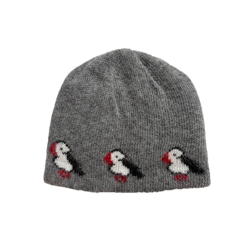 Knitted Bird Pattern Wool Beanie for Women