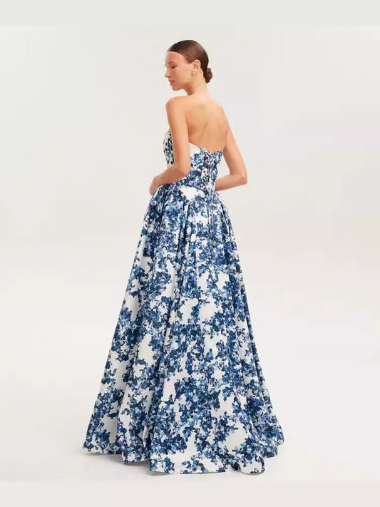 Elegant Off-Shoulder Princess Dress 3D Pattern Polyester Evening Gown