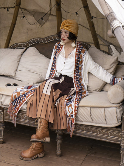 Bohemian Fringed Cardigan Ethnic Style Mid-Length Sweater Loose Knitted Coat