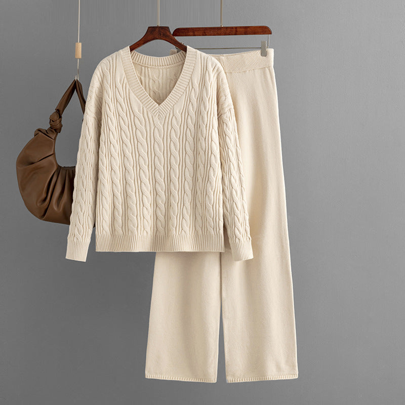 2+ Loose Twist V-Neck Knit Sets