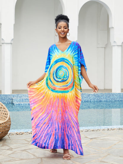 New Cotton Positioning Printed Beach Blouse, Robe-Style Holiday Sunscreen Shirt, Bikini Outer Blouse