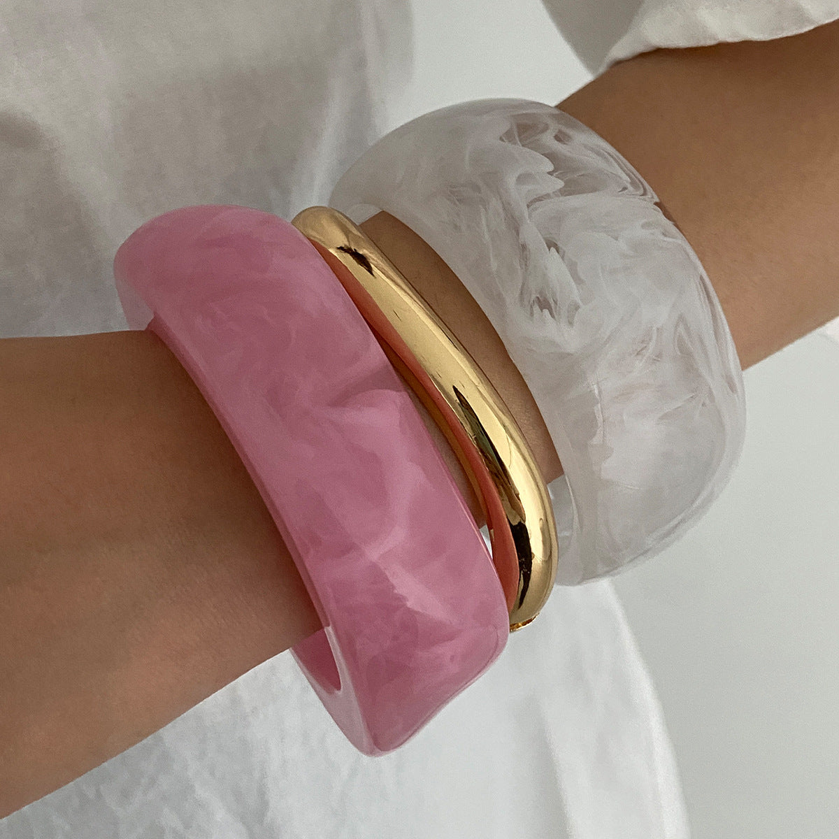 Pink Geometric Alloy Bracelet Artistic Vintage Wide Cuff
