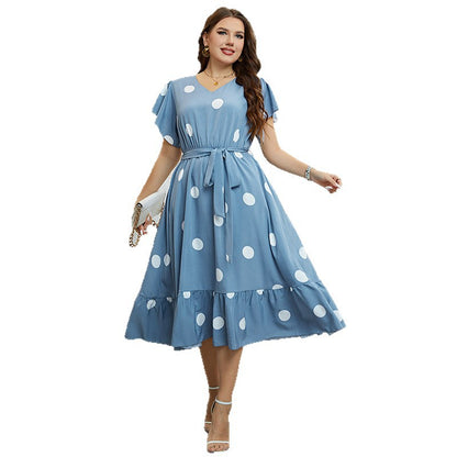 V-Neck Tie Waist Dress with Ruffled Sleeves