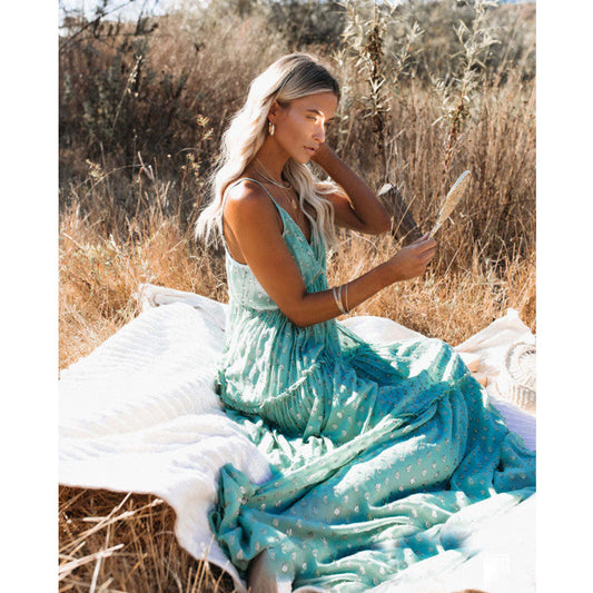 Summer Casual Women'S Leopard Print Fresh Suspender Sleeveless V-Neck Pleated Dress