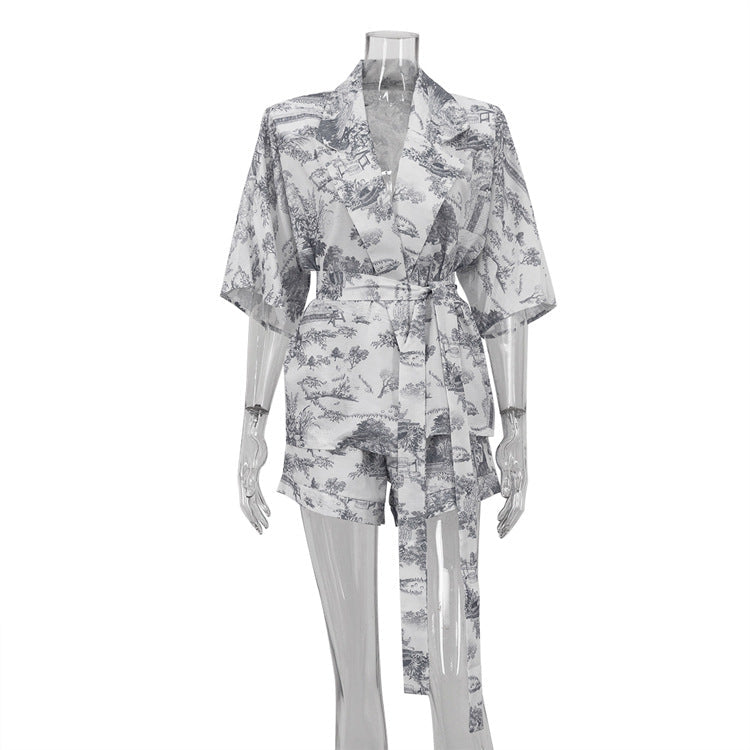 Trendy Casual Floral Print Two-Piece Set with Tie Detail