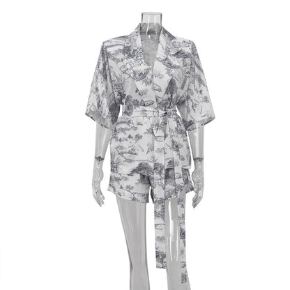 Trendy Casual Floral Print Two-Piece Set with Tie Detail