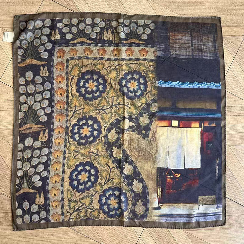 Vintage Collage Print Silk Square Scarf