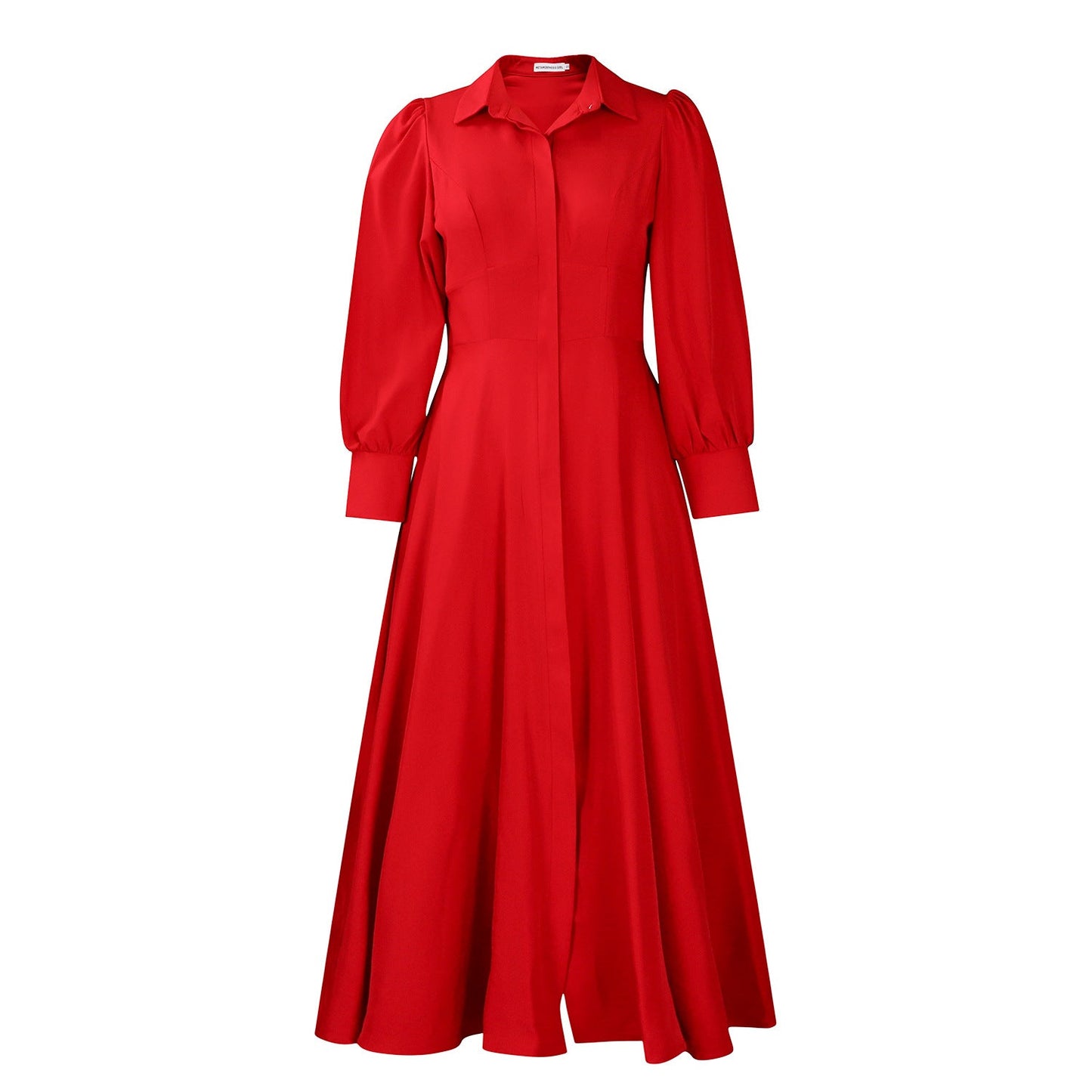 Elegant Long Sleeve Midi Shirt Dress In Solid Colors