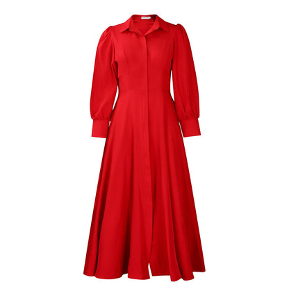 Elegant Long Sleeve Midi Shirt Dress In Solid Colors