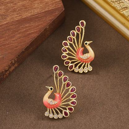 Elegant Peacock Drop Earrings With Crystal Accents