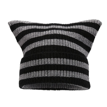 Winter Beanie Striped Color Contrast Warm Knit Hat