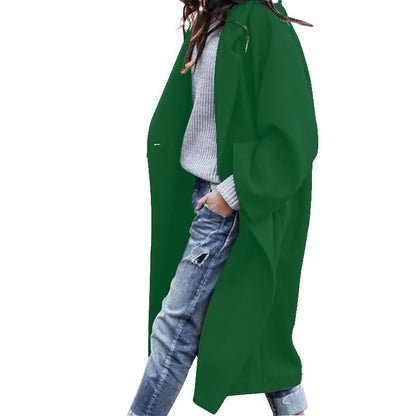 Long Elegant Solid Color Wool Blend Coat