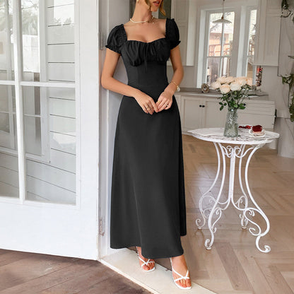 Elegant One-Shoulder Long Dress with Short Sleeves