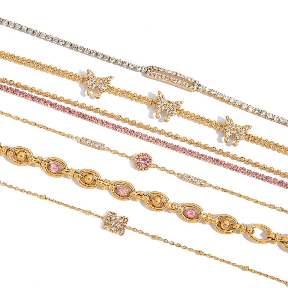 Gold Plated Charm Linked Chain Strand Bracelet