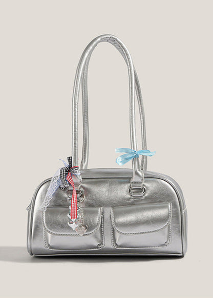 Patent Leather Shoulder Bag with Double Pocket