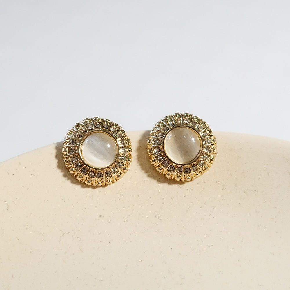 Round Catâs Eye Stone Clip-On Earrings
