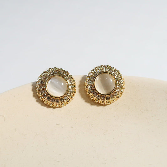 Round Catâs Eye Stone Clip-On Earrings