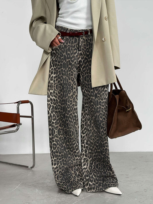 Leopard Print Wide Leg Pants Casual Street Style