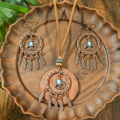 Geometric Pendant Necklace Set Stylish Vintage Alloy Jewelry