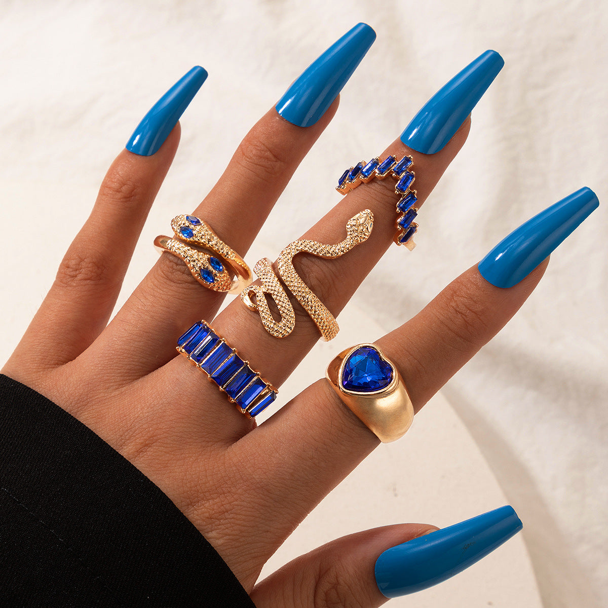 Snake Heart Shaped Gemstone Rings Jewelry Set