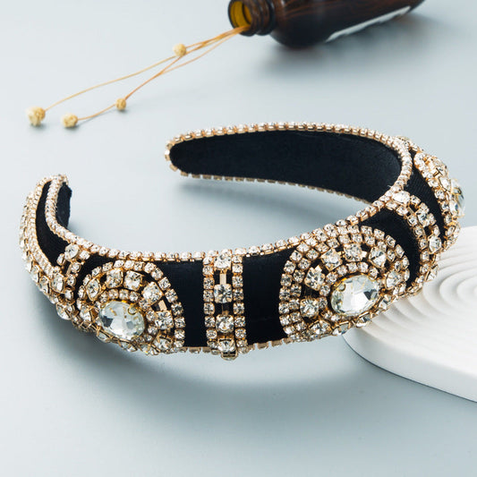 Fashionable Velvet Wide Headband With Rhinestones