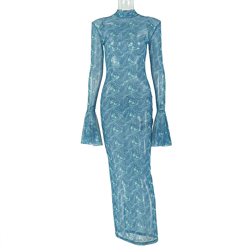Elegant Vintage Bodycon Dress With Round Neck And Long Sleeves