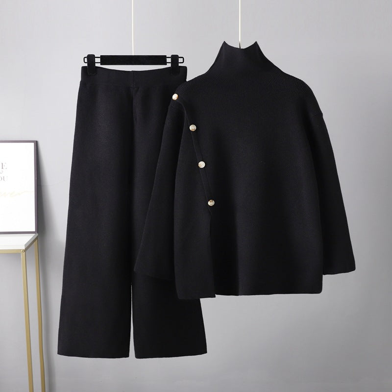 2+ Stand Collar Side Split Knit Sets