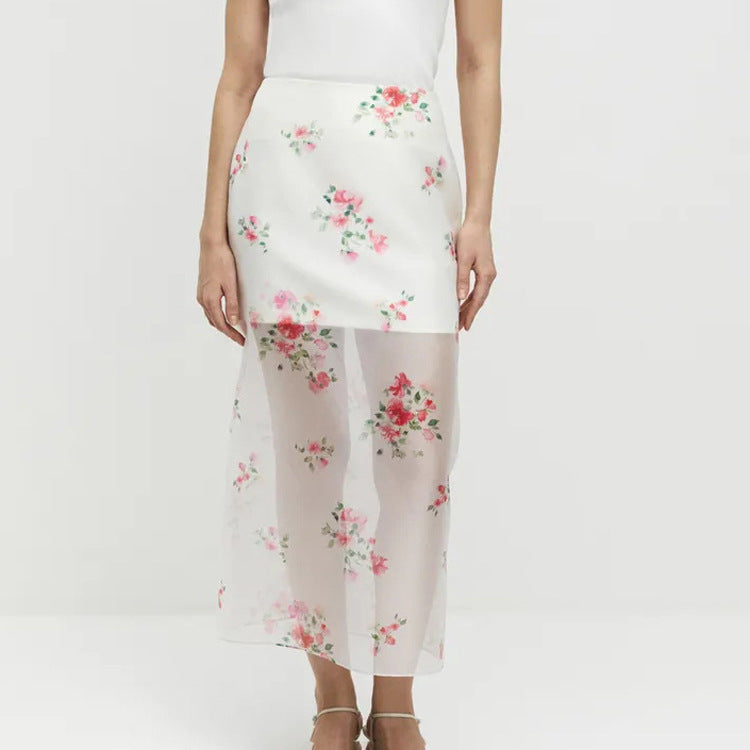 Digital Print Sheer High Waist Split Midi Skirt