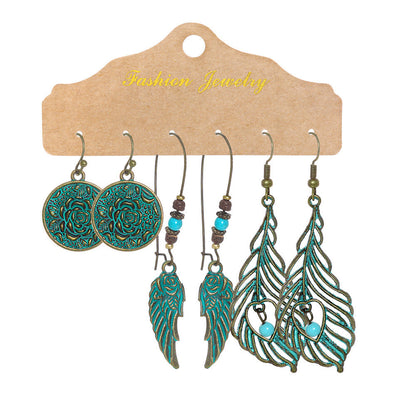 Vintage Circle Metal Tassel Earrings Set for Women