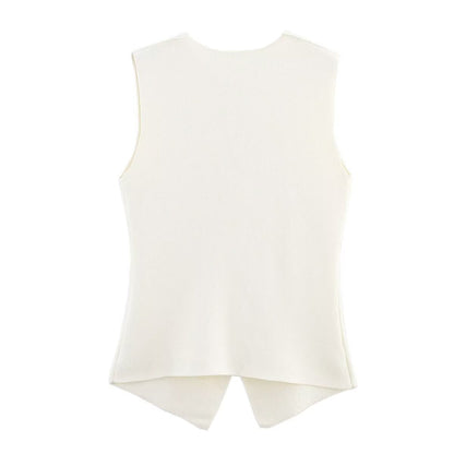 Knit Button Down Sleeveless V-Neck Tank Top
