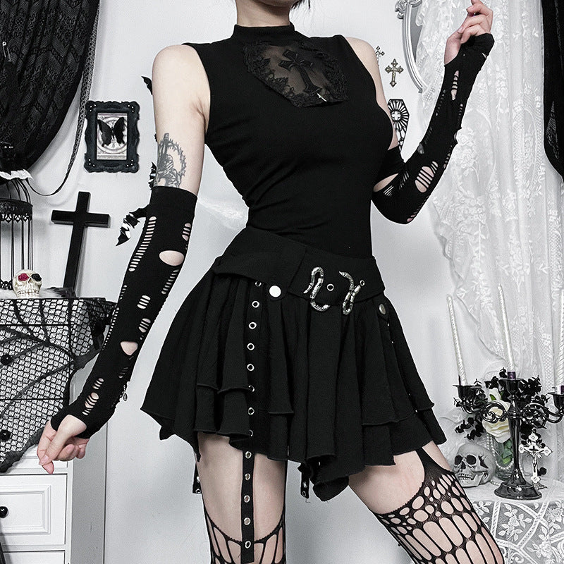 Gothic Style Asymmetrical Metal Half Skirt