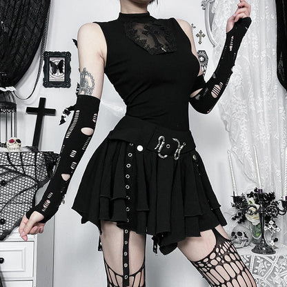 Gothic Style Asymmetrical Metal Half Skirt