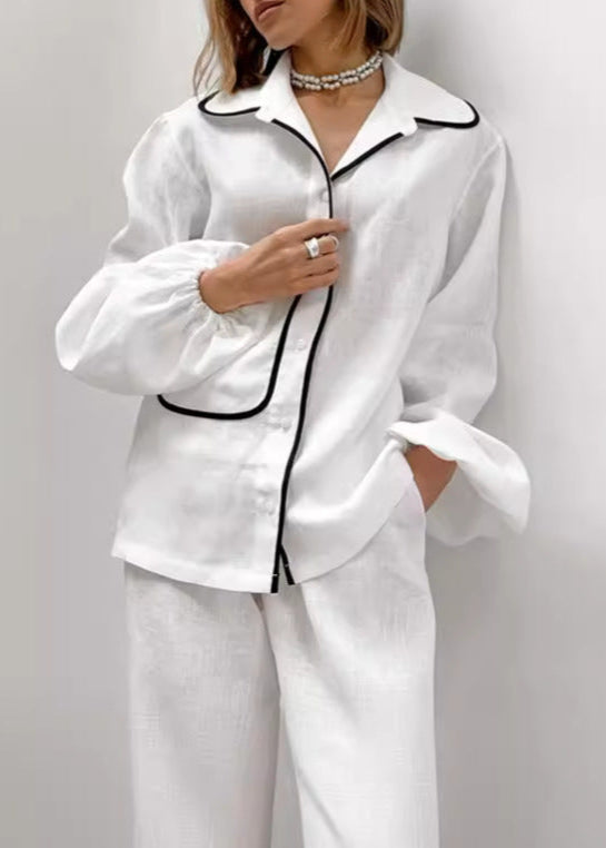 Lounge Set In Lightweight Fabric With Contrast Piping