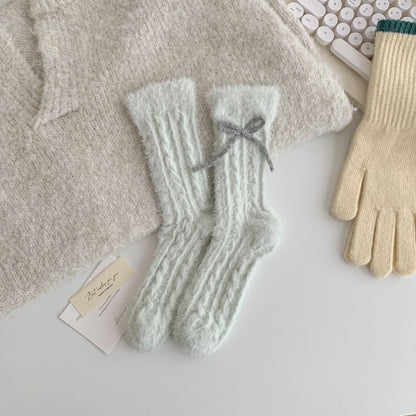 Fuzzy Soft Cable Knit Plush Crew Socks