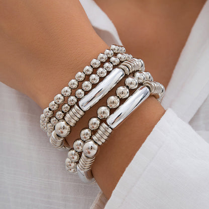 Heart-Shaped Metal Pendant Bead Bracelet Set Stylish Chunky Chain Bracelet For Women