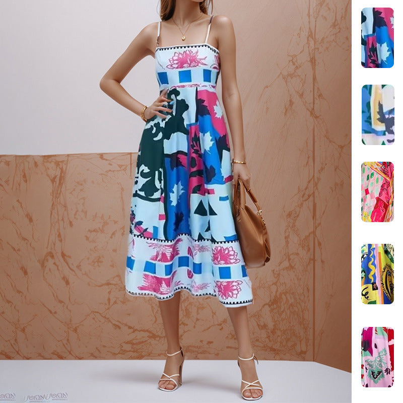Floral Print Maxi Dress with High Waist for Casual Wear