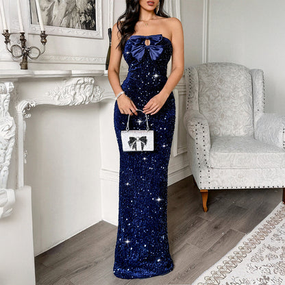 Elegant Strapless Long Dress with Sequins