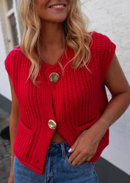 Chunky Knit Vest In Rich Red Texture