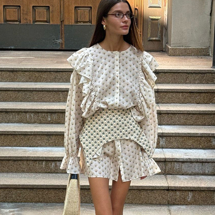 Elegant Ruffled Sleeve Shirt Dress with Waist Tie
