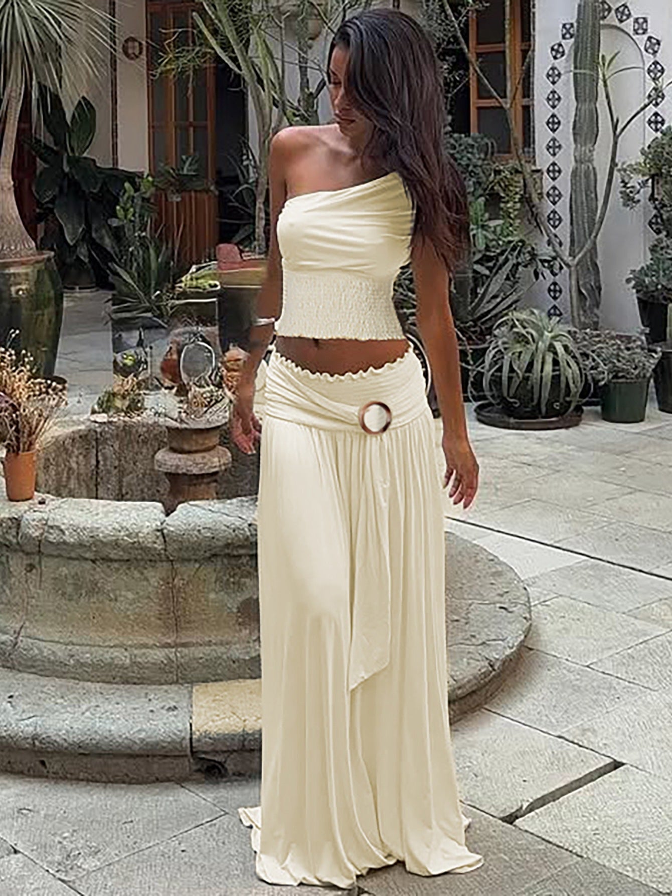 One-Shoulder Bodycon Top with Ruffle Skirt Set