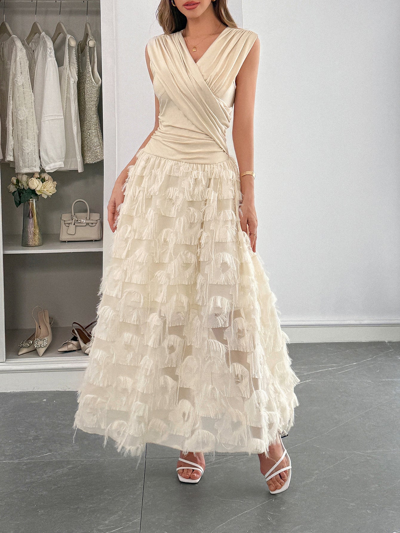 Elegant A-Line Maxi Dress Casual Polyester V Neck Dress