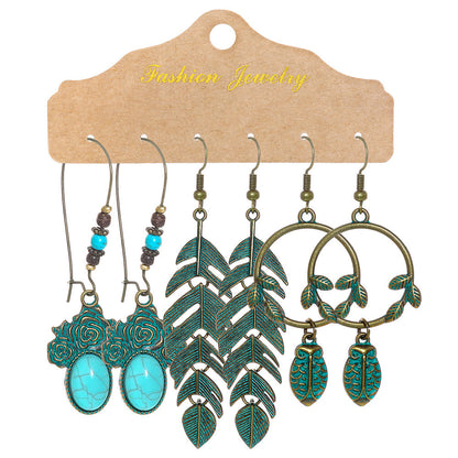 Vintage Floral Dangle Earrings Set Bohemian Style
