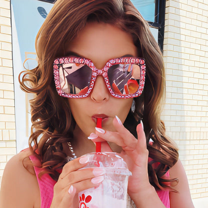 Colorful Bling Square Sunglasses Retro UV400 Protection