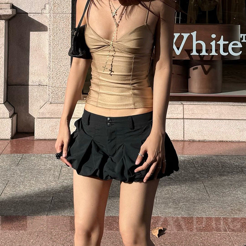 Low Waist Flower Bud Mini Skirt Trendy Casual A-Line Skirt