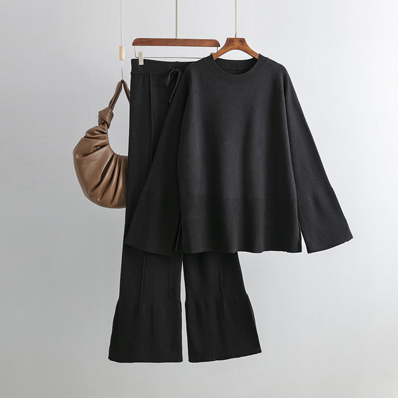 2+ Round Neck Side Split Knit Sets