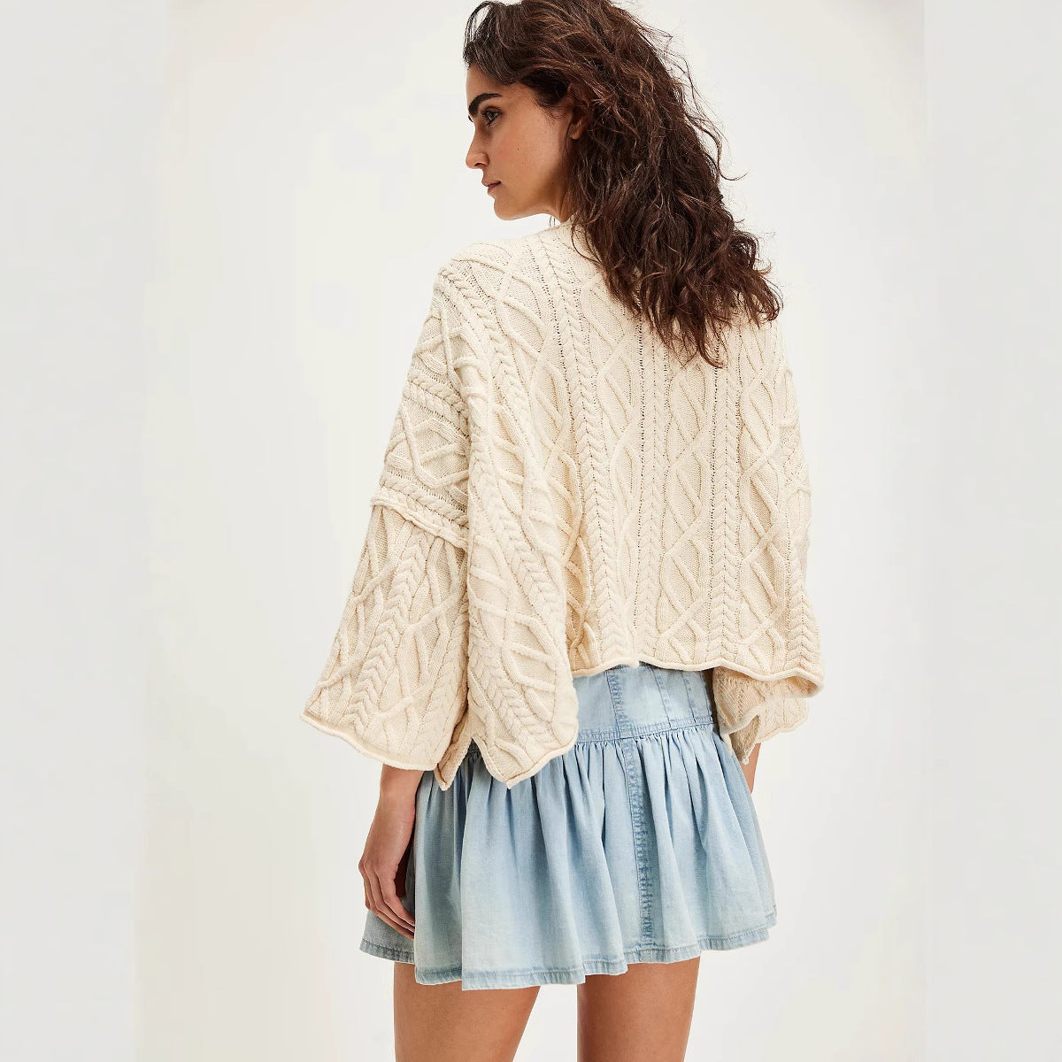 High-Waist Casual Denim Pleated Mini Skirt