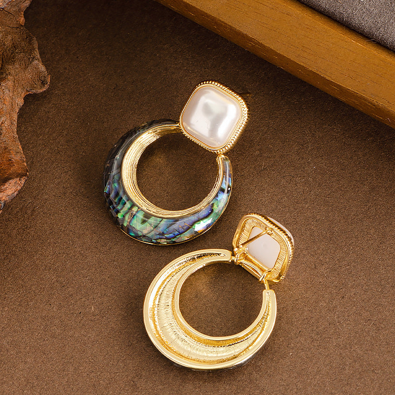 Trendy Pearl Shell Earrings Stylish Gold Geometric Design
