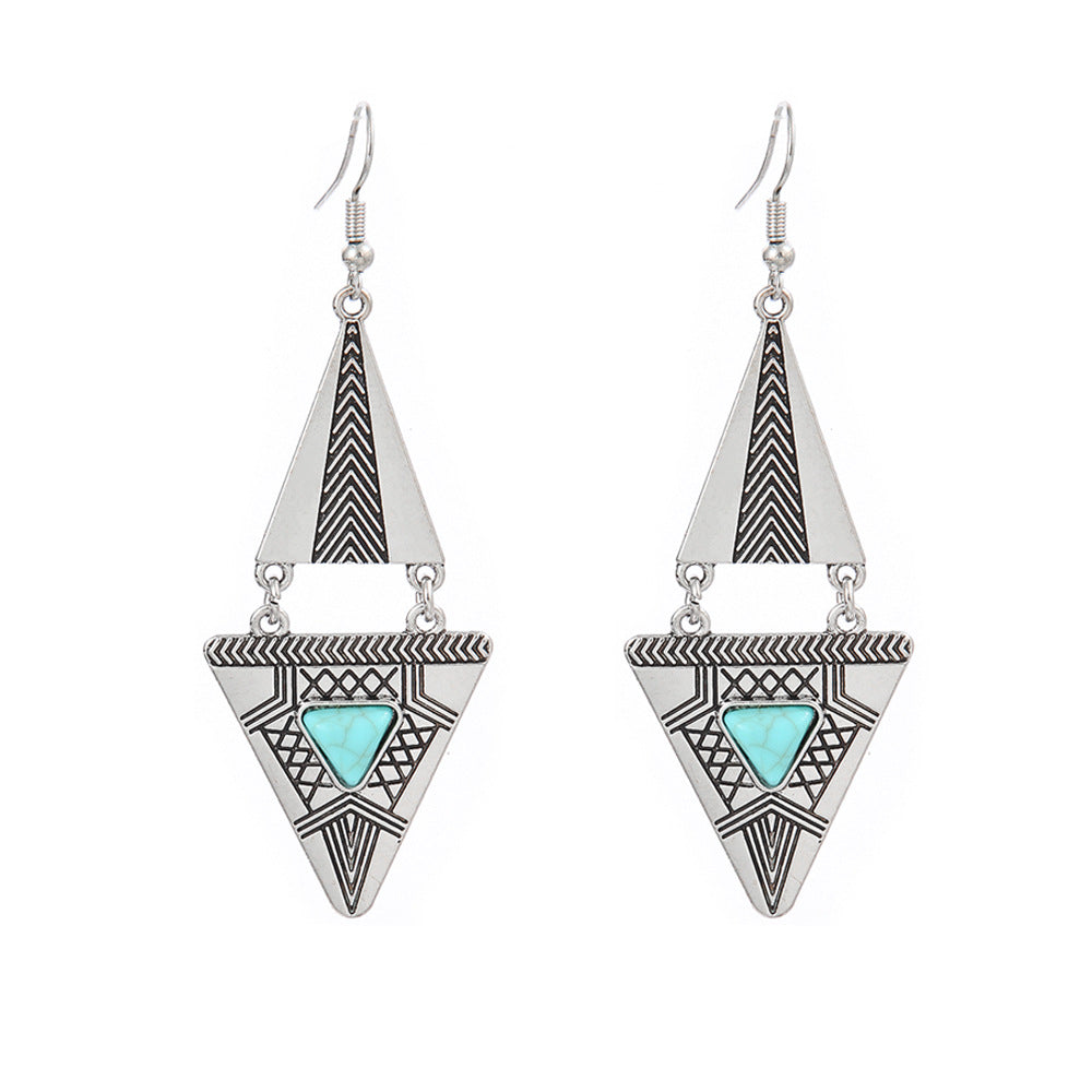Turquoise Geometric Metal Tassel Earrings for Women