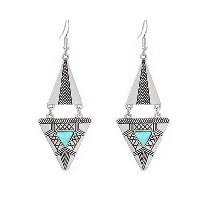 Turquoise Geometric Metal Tassel Earrings for Women