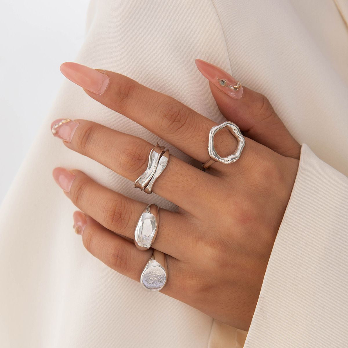 Trendy Vintage Statement Geometric Open Joint Ring Set